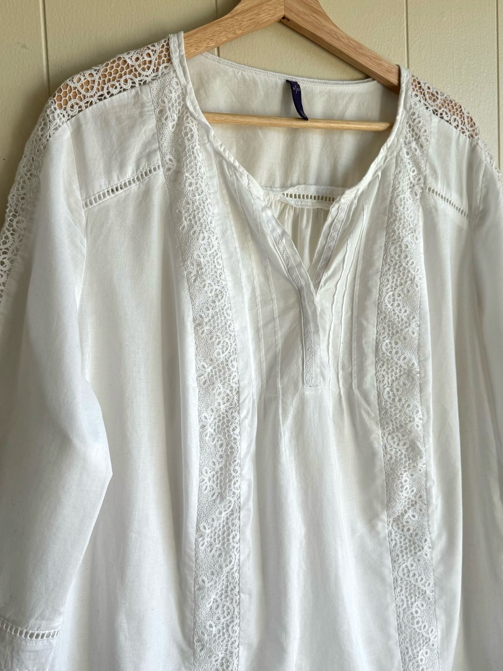 NYDJ White Cotton Lace Eyelet Peasant Blouse Tunic 1X Boho - Picture 11 of 13